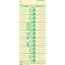TOPS Named Days Time Cards - 3 1/2" x 9" Sheet Size - Manila Sheet(s) - Green Print Color - 100 / Pack