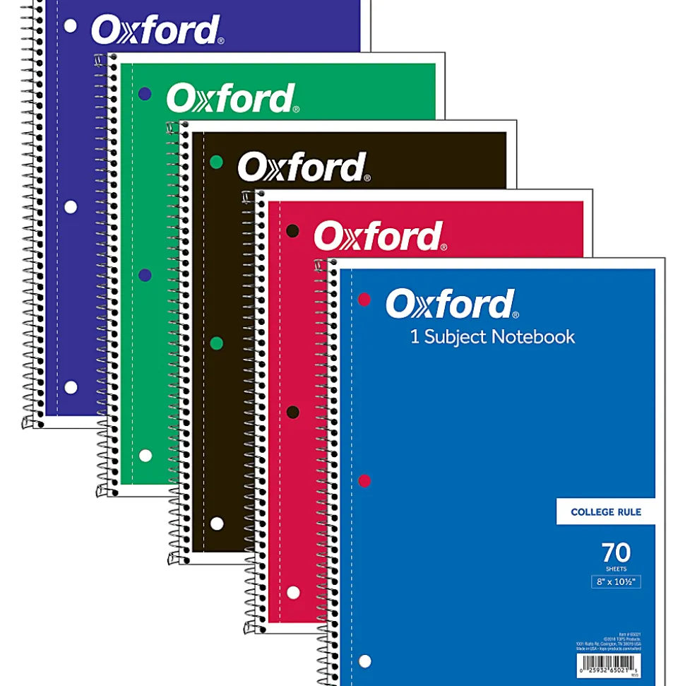 TOPS® Notebook, 8" x 10 1/2", 1-Subject, College Ruled, 140 Pages (70 Sheets), Assorted Colors