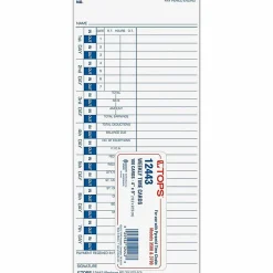 TOPS One-Side Weekly Time Cards - 4" x 9" Sheet Size - White Sheet(s) - Blue Print Color - 100 / Pack