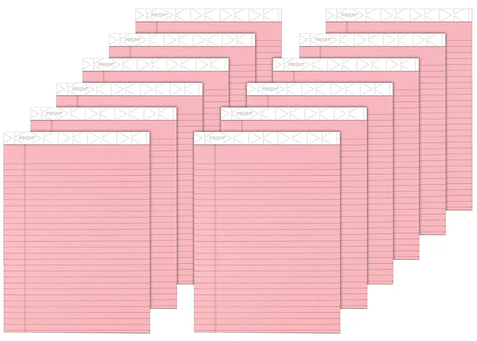 TOPS™ Prism+™ Color Writing Pads, 8 1/2" x 11 3/4", 100% Recycled, Legal Ruled, 25 Sheets, Rose, Pack Of 12 Pads