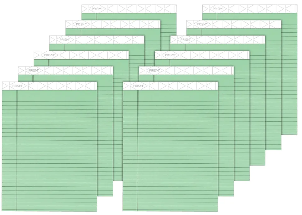 TOPS™ Prism+™ Color Writing Pads, 8 1/2" x 11 3/4", 100% Recycled Legal Ruled, 50 Sheets, Green, Pack Of 12 Pads