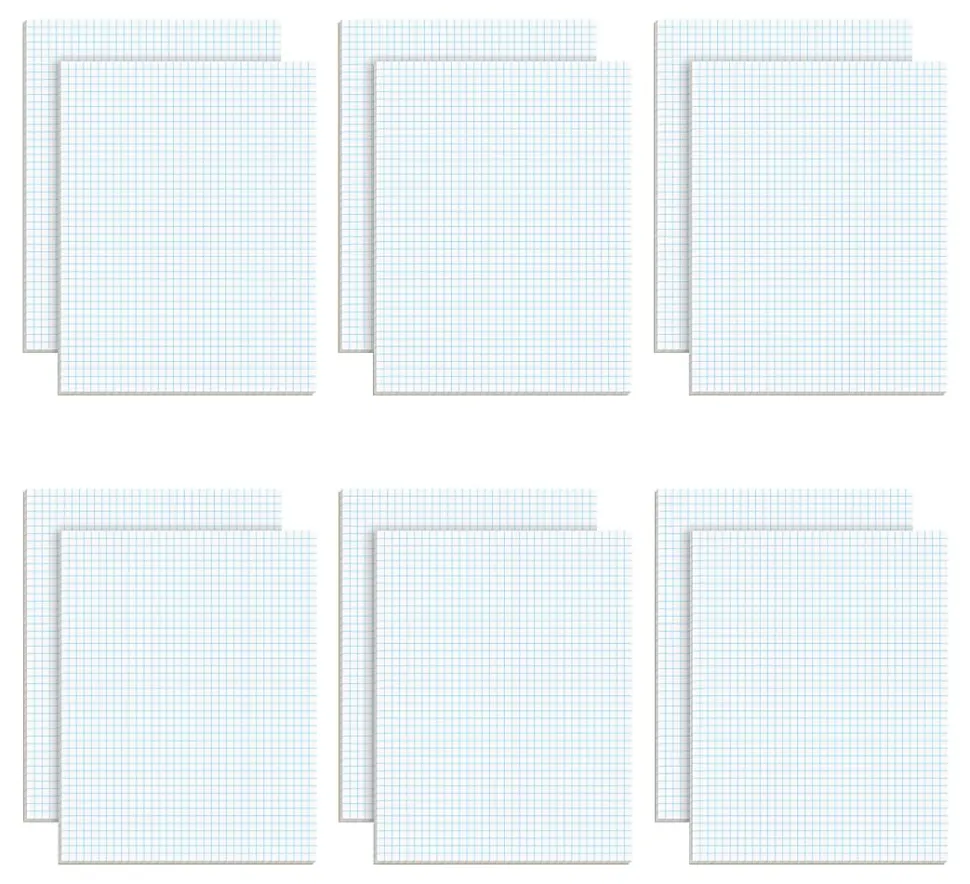 TOPS™ Quadrille Pad, 8 1/2" x 11", Quad Ruled, White, 50 Sheets Per Pad, Pack Of 12 Pads
