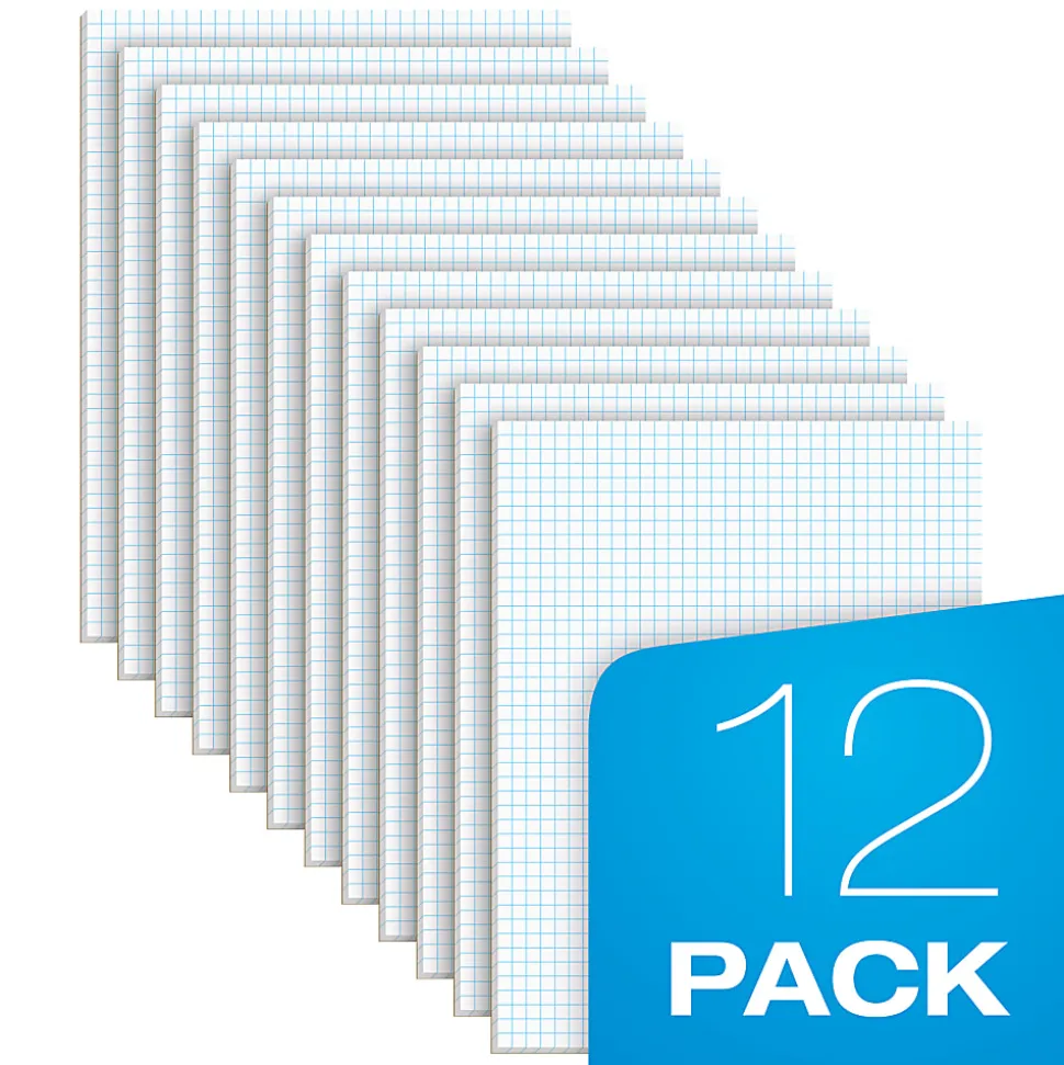 TOPS™ Quadrille Pad, 8 1/2" x 11", Quad Ruled, White, 50 Sheets Per Pad, Pack Of 12 Pads