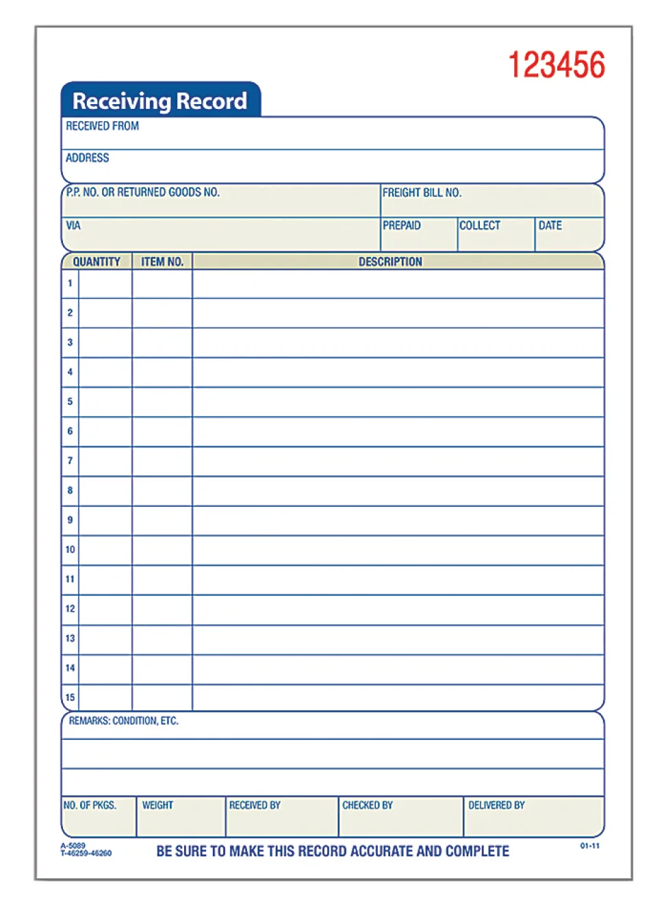 Tops Receiving Record Book, 5 1/2" x 7 7/8", 3-Part, White/Canary/Pink, Set Of 50