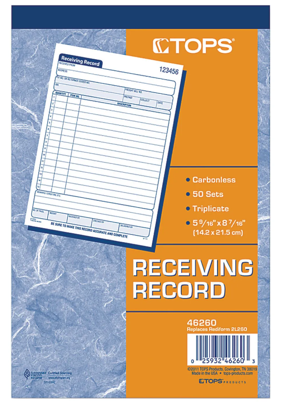 Tops Receiving Record Book, 5 1/2" x 7 7/8", 3-Part, White/Canary/Pink, Set Of 50
