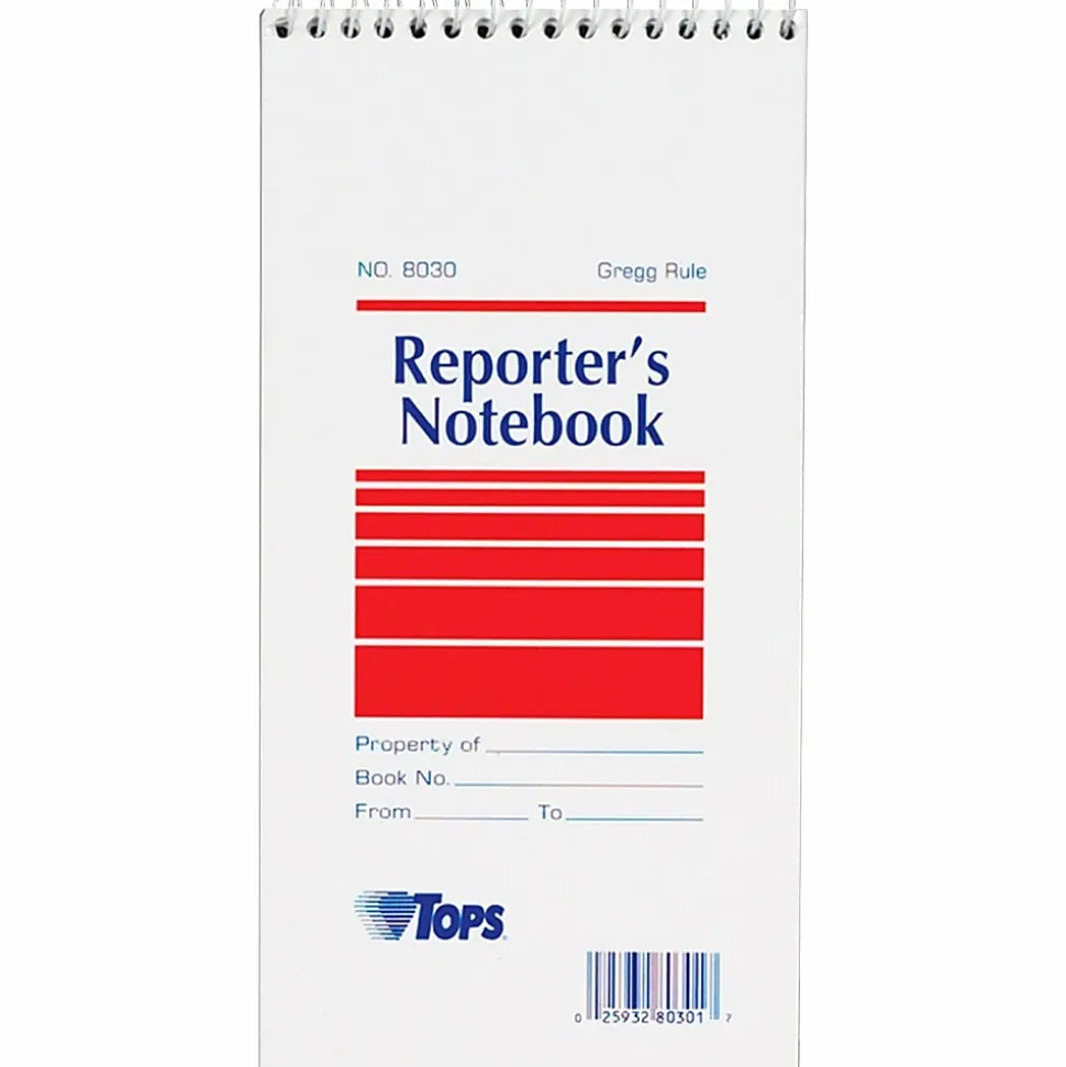 TOPS™ Reporter's Notebooks, 4" x 8", 1 Subject, Gregg Ruled, 70 Sheets, Pack Of 12 Books