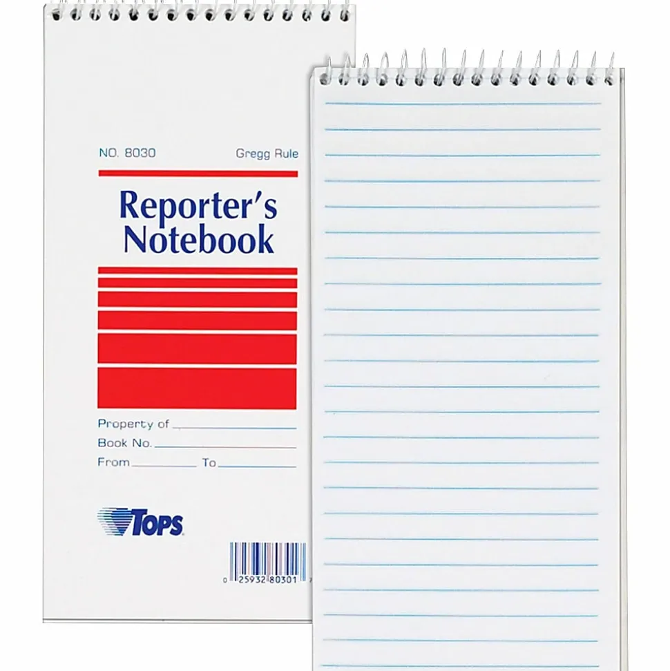 TOPS™ Reporter's Notebooks, 4" x 8", 1 Subject, Gregg Ruled, 70 Sheets, Pack Of 12 Books