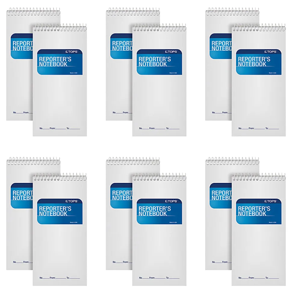TOPS™ Reporter's Notebooks, 4" x 8", 1 Subject, Gregg Ruled, 70 Sheets, Pack Of 12 Books
