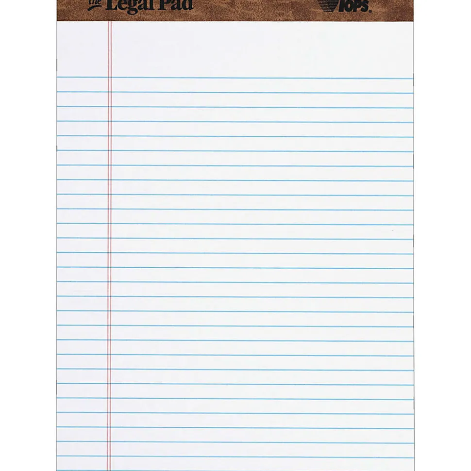 TOPS™ The Legal Pad Perforated Writing Pads, 8 1/2" x 11 3/4", Legal Ruled, 50 Sheets, White/Blue, Pack Of 12