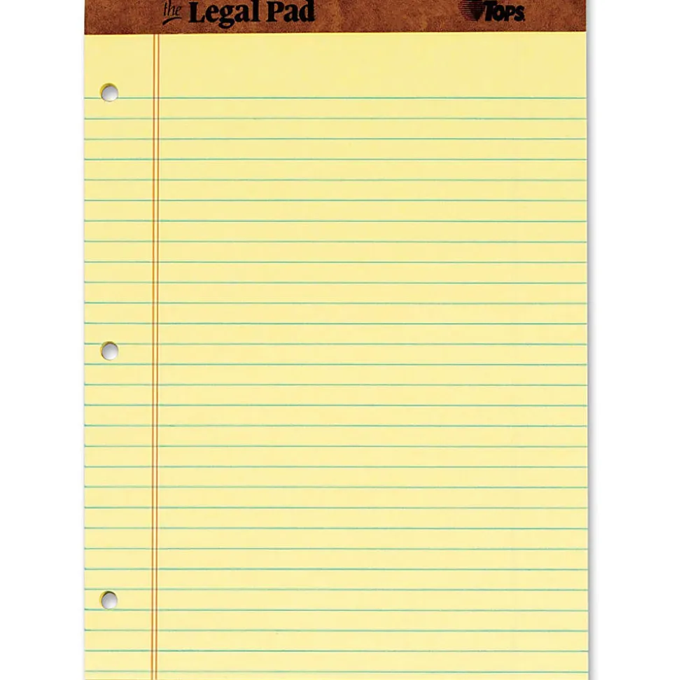 TOPS The Legal Pad Writing Pad - 50 Sheets - Double Stitched - 0.34" Ruled - 16 lb Basis Weight - 8 1/2"x11 3/4" - 0