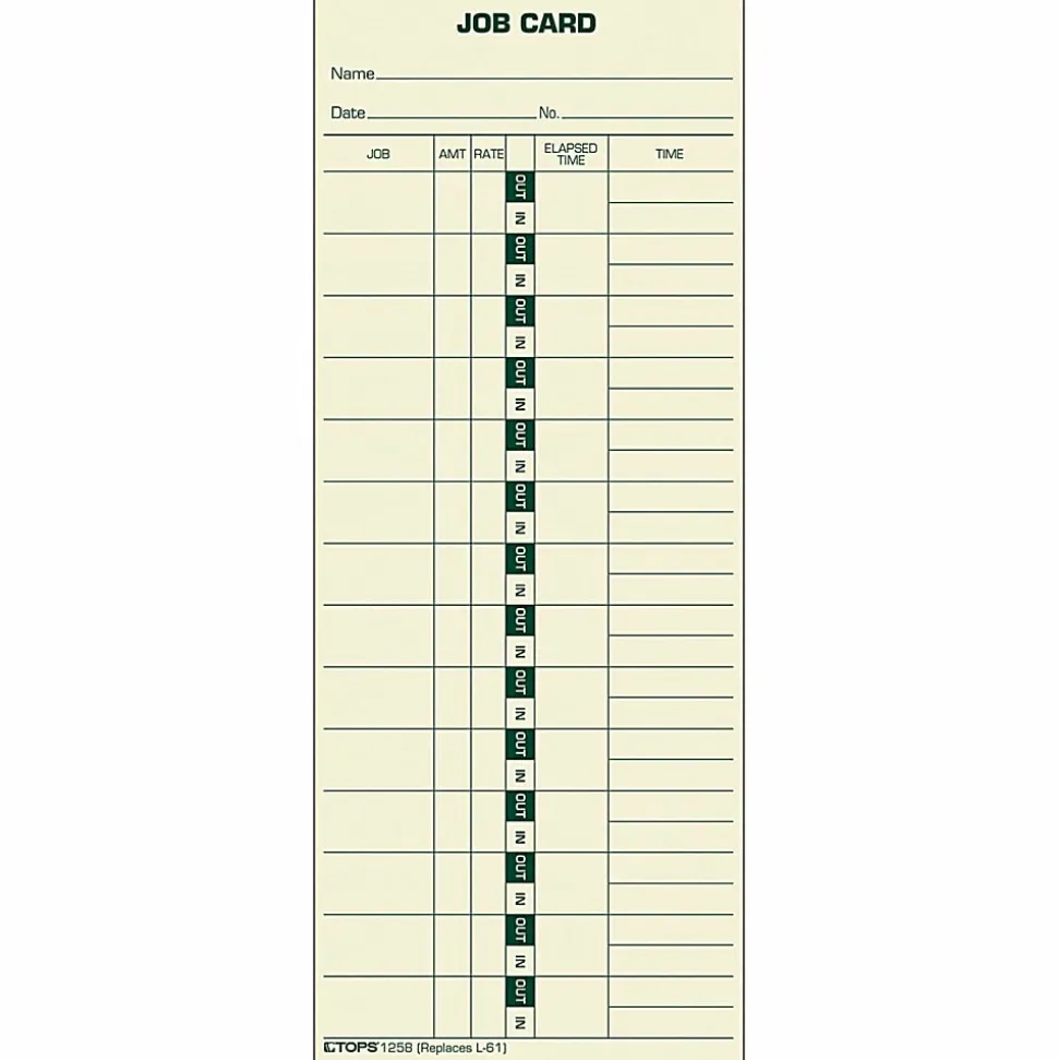TOPS® Time Cards (Replaces Original Card L61), Job Card Form, 1-Sided, 9" x 3 1/2", Box Of 500