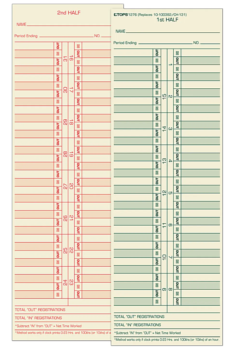 TOPS® Time Cards (Replaces Original Cards 10-100372 & CH131), Numbered Days, 2-Sided, Semi-Monthly Format, 10 1/2" x 3 1/2", Box Of 500
