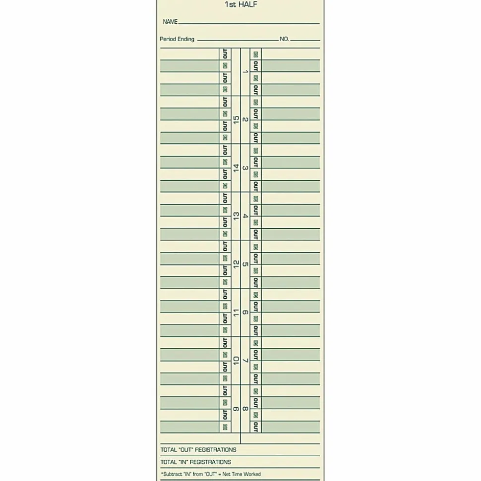 TOPS® Time Cards (Replaces Original Cards 10-100372 & CH131), Numbered Days, 2-Sided, Semi-Monthly Format, 10 1/2" x 3 1/2", Box Of 500
