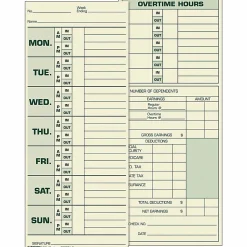 TOPSĀ® Time Cards (Replaces Original Card 331-10), Named Days, 2-Sided, 8 1/2" x 3 1/2", Box Of 500