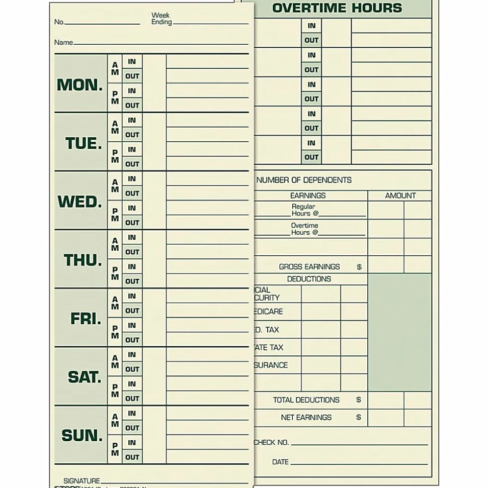 TOPS® Time Cards (Replaces Original Card 331-10), Named Days, 2-Sided, 8 1/2" x 3 1/2", Box Of 500