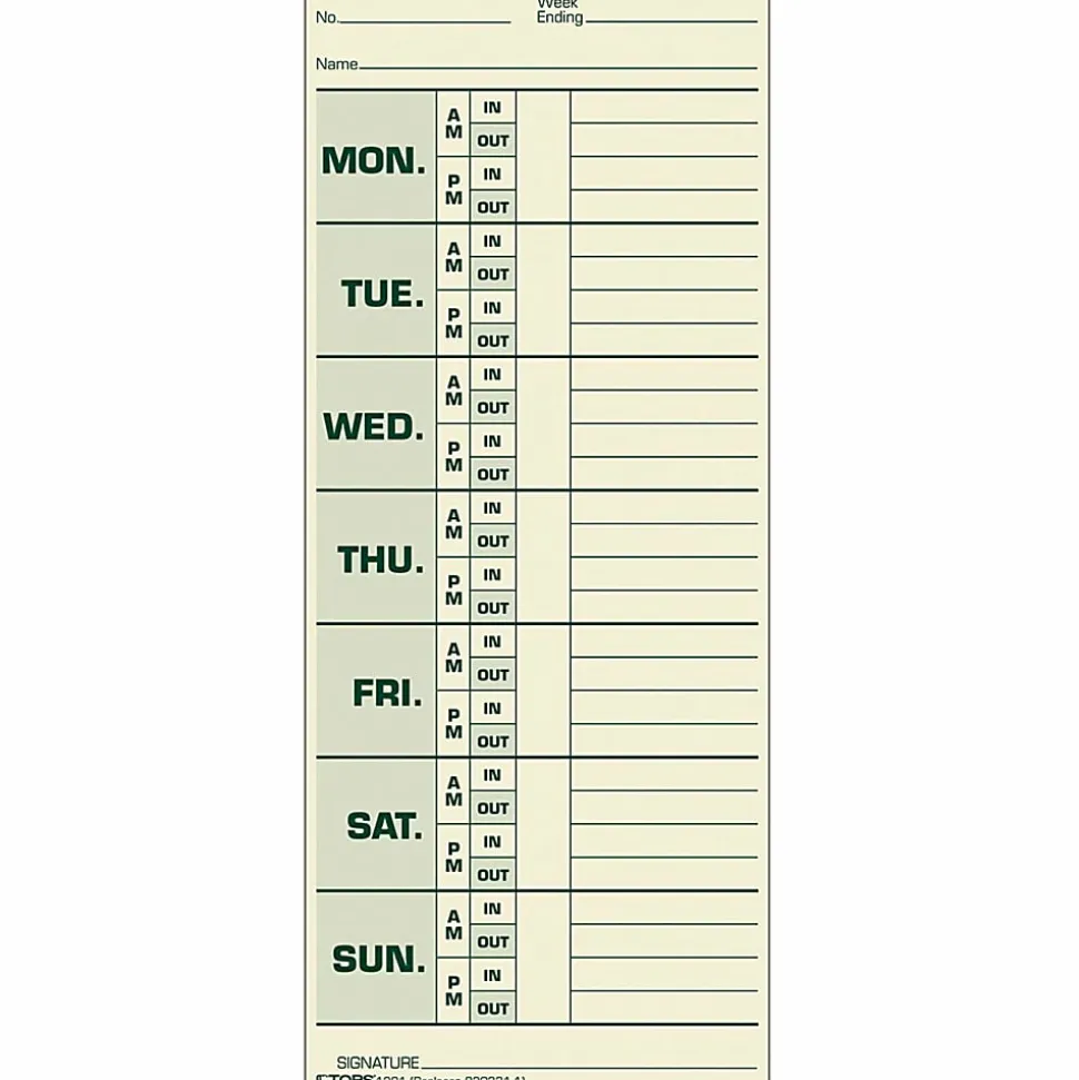 TOPS® Time Cards (Replaces Original Card 331-10), Named Days, 2-Sided, 8 1/2" x 3 1/2", Box Of 500