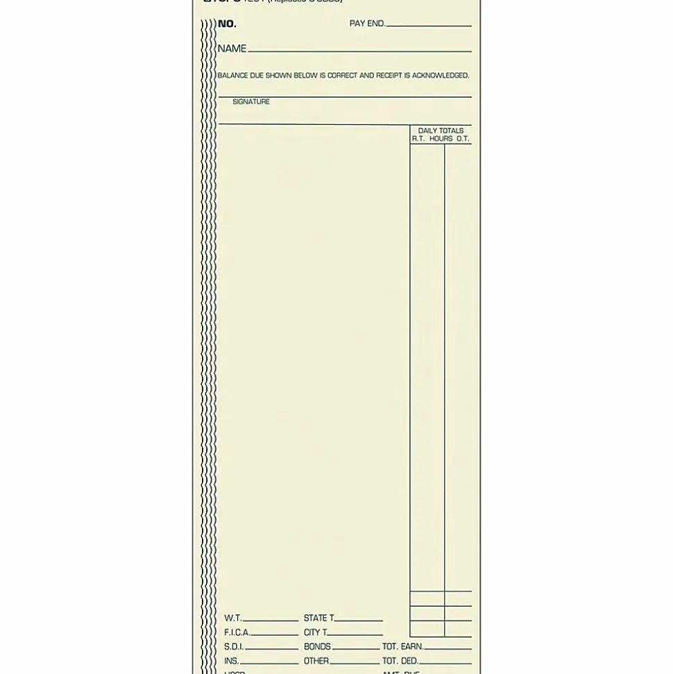 TOPS® Time Cards (Replaces Original Card C3000), Weekly Time Card Form, 1-Sided, 8 1/4" x 3 3/8", Box Of 500