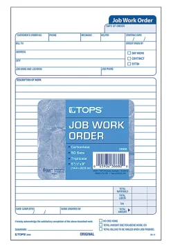 TOPS® Triplicate Carbonless Job Work Orders, 5 1/2
