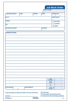 TOPS® Triplicate Carbonless Job Work Orders, 5 1/2