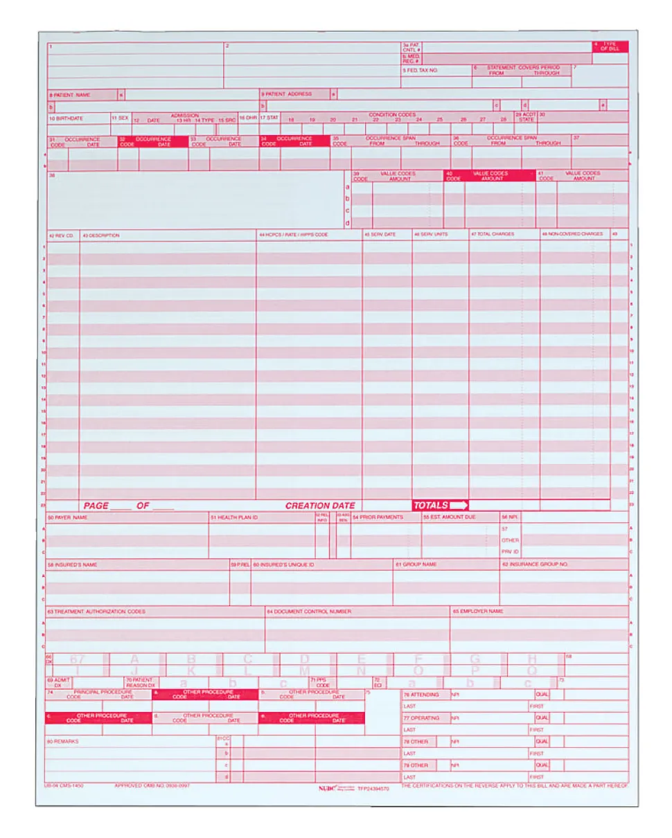 TOPS® UB-04 Forms, 1 Part, White, 8 1/2" x 11", Box Of 2,500