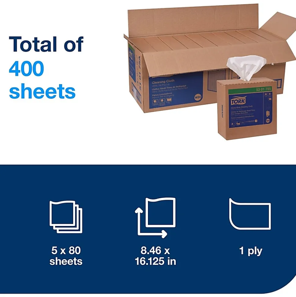 Tork® Heavy-Duty Cleaning Cloth, 8.46 x 16.13, White, 80/Box, 5 Boxes/Carton