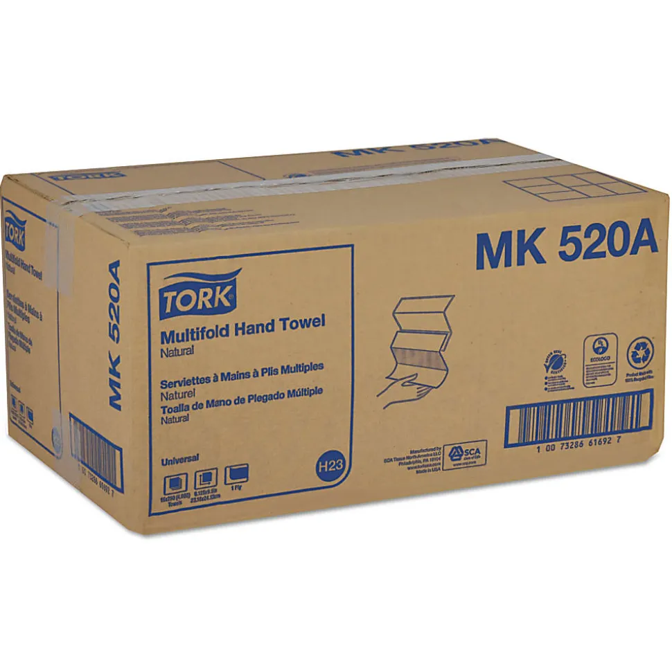 Tork® 1-Ply Multi-Fold Paper Towels, Natural, 250 Sheets Per Pack, Case Of 16 Packs