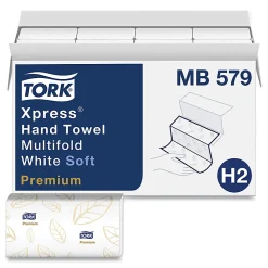 TorkĀ® Premium Soft XpressĀ® 3-Panel Multifold Hand Towels, 2-Ply, 9.13 x 9.5, White with Blue Leaf, 135/Packs, 16 Packs/Carton