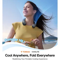 TORRAS® COOLiTE™ Foldable 4-Speed Portable Neck Fan with 4,000 mAh Battery, Space Black