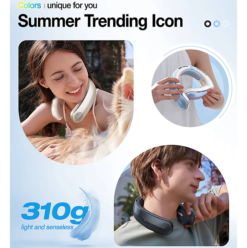 TORRAS® COOLiTE™ Foldable 4-Speed Portable Neck Fan with 4,000 mAh Battery, Light Blue