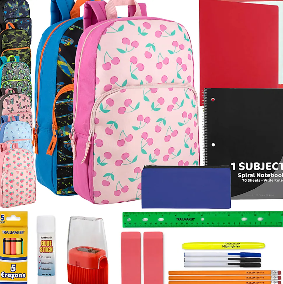 Trailmaker Backpacks With 20-Piece School Supply Kits, Assorted, Total Qty 24