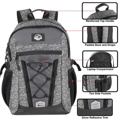 Trailmaker Casepack Bungee Backpacks, Gray, Pack Of 24 Backpacks