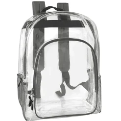 Trailmaker Deluxe Clear Backpacks With Side Pockets, Black, Pack Of 24 Backpacks