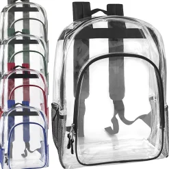 Trailmaker Deluxe Clear Backpacks With Side Pockets, Black, Pack Of 24 Backpacks