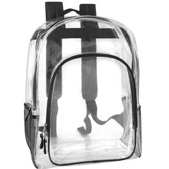 Trailmaker Deluxe Clear Backpacks With Side Pockets, Black, Pack Of 24 Backpacks