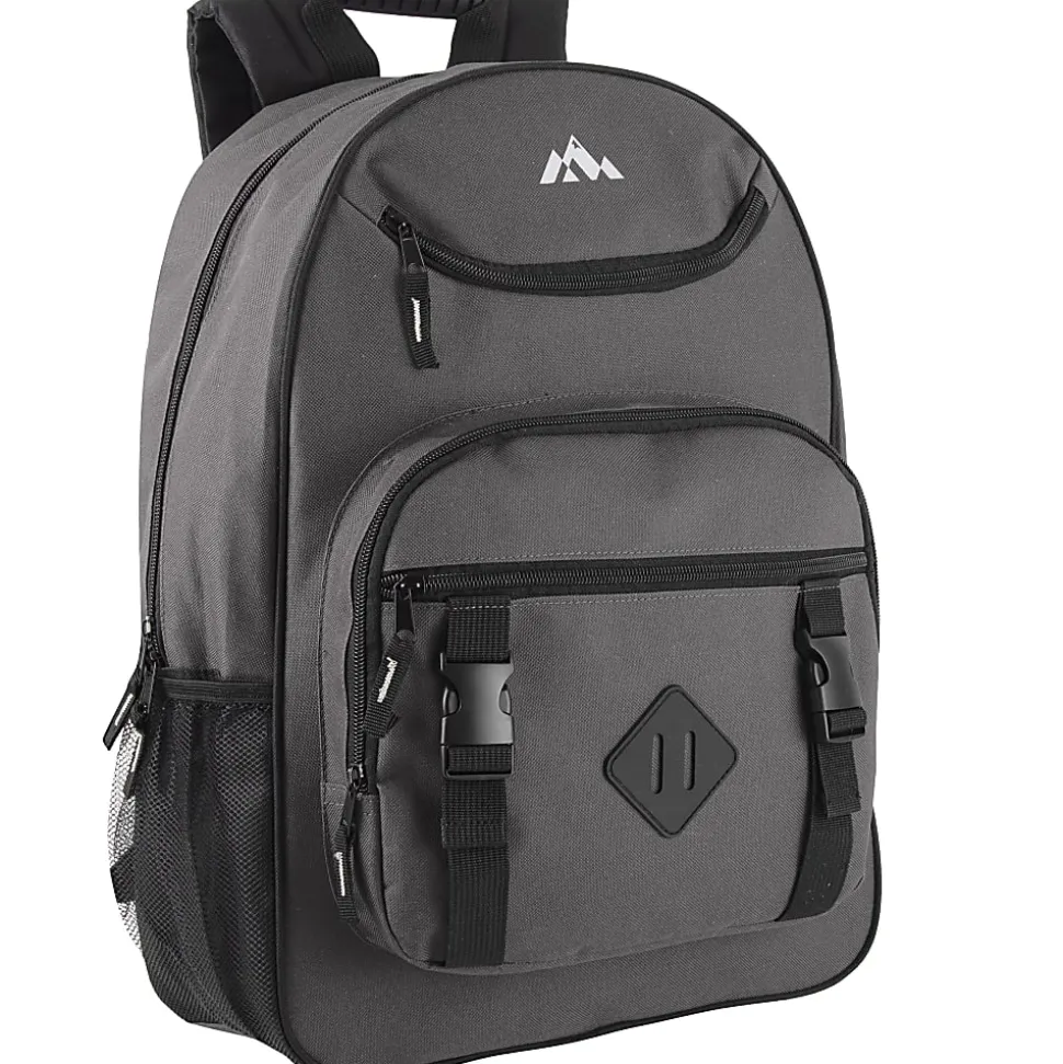 Trailmaker Double Buckle Backpacks With 30-Piece School Supply Kits, Black/Blue/Gray/Red, Total Qty 12