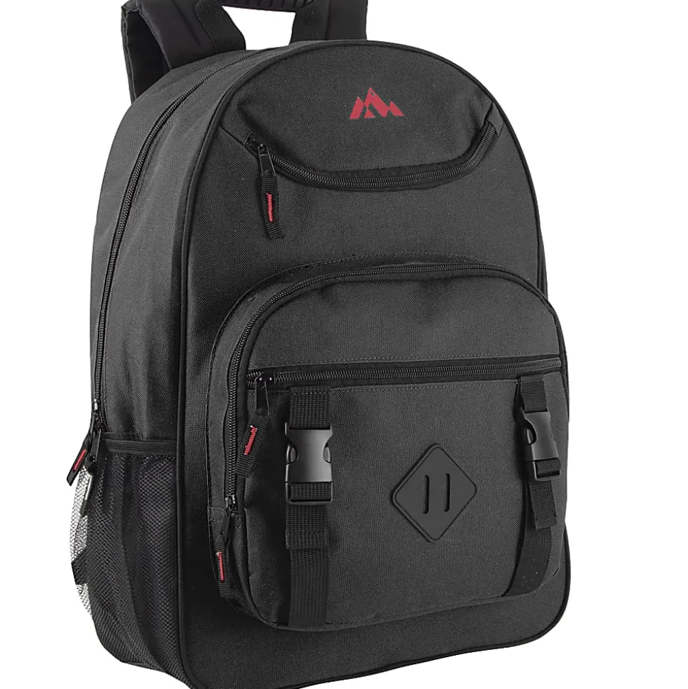 Trailmaker Double Buckle Backpacks With 30-Piece School Supply Kits, Black/Blue/Gray/Red, Total Qty 12