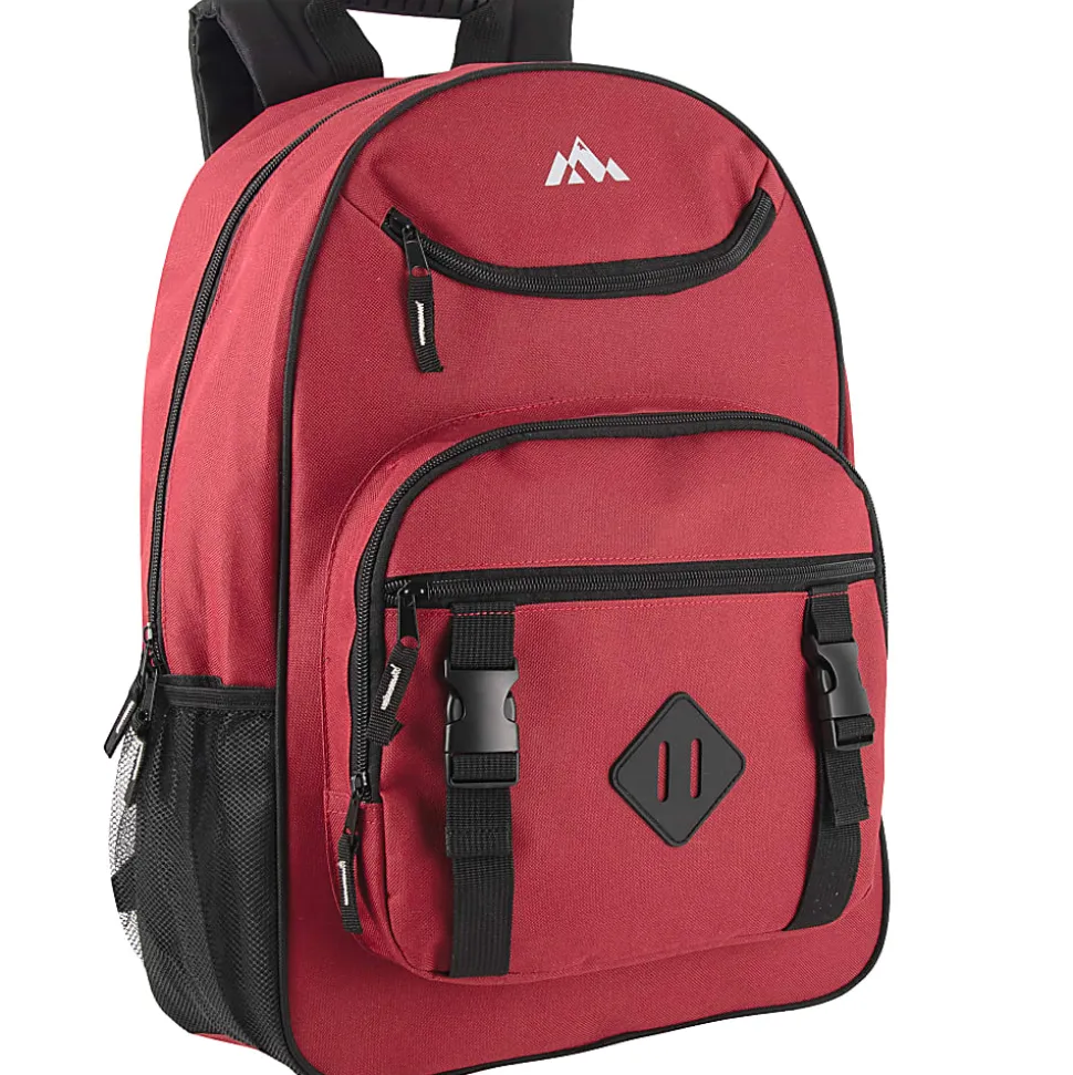 Trailmaker Double Buckle Backpacks With 30-Piece School Supply Kits, Black/Blue/Gray/Red, Total Qty 12