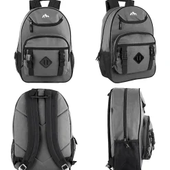 Trailmaker Double Buckle Backpacks With 30-Piece School Supply Kits, Black/Blue/Gray/Red, Total Qty 12