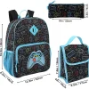 Trailmaker 6-in-1 Gamer’s Print Backpack With Matching Lunch Bag, Pencil Case, Tech Pouch, Keychain & Carabiner Clip, Black/Blue