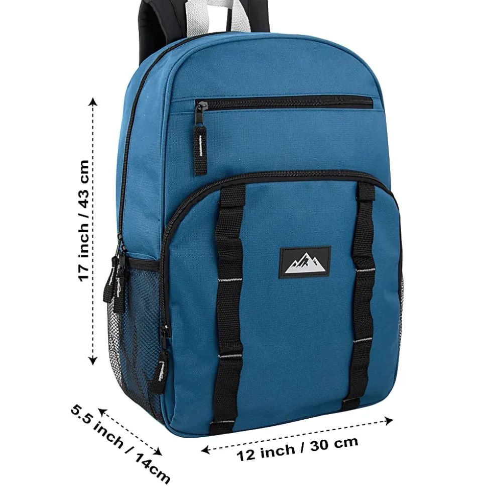 Trailmaker Mesh Side Pocket Backpacks, Black/Blue/Gray/Green, Total Qty 24