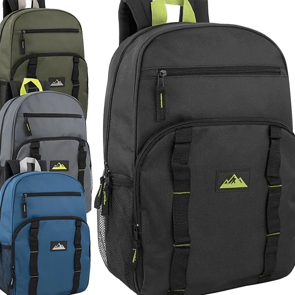 Trailmaker Mesh Side Pocket Backpacks, Black/Blue/Gray/Green, Total Qty 24