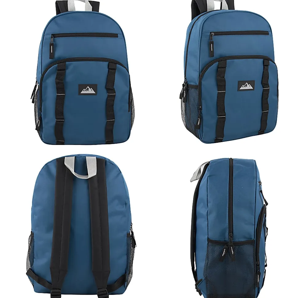Trailmaker Mesh Side Pocket Backpacks, Black/Blue/Gray/Green, Total Qty 24