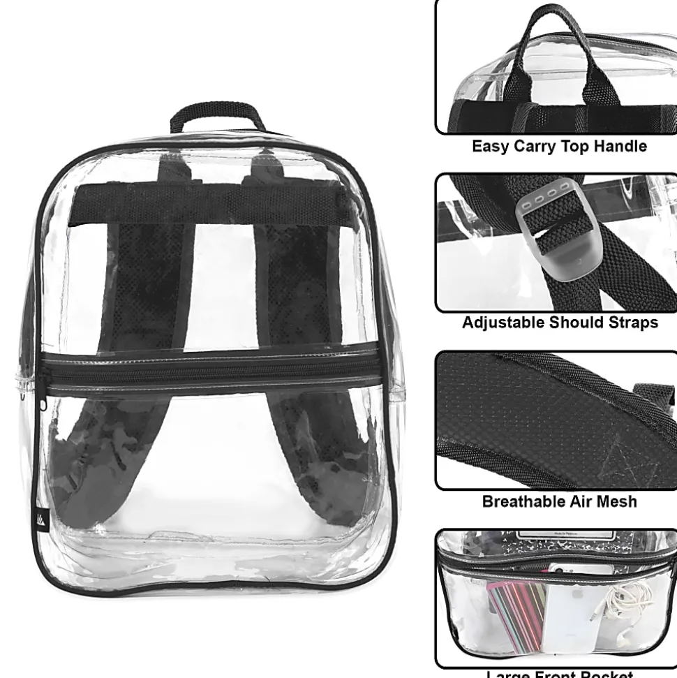 Trailmaker Mini Stadium Approved Backpack, 12”H x 10”W x 4”D, Clear/Black