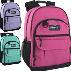Trailmaker Multi-Pocket Backpacks, Pink/Purple/Green, Total Qty 24