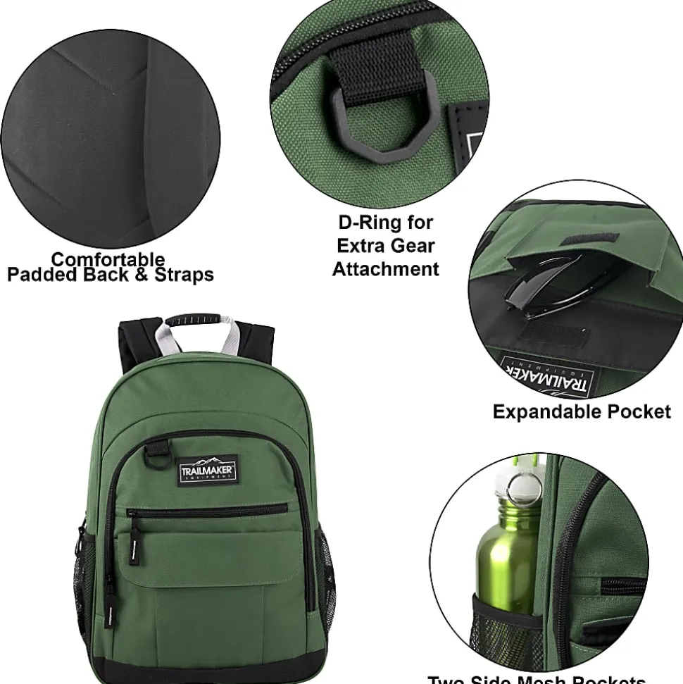 Trailmaker Multi-Pocket Backpacks, Black/Blue/Green, Total Qty 24