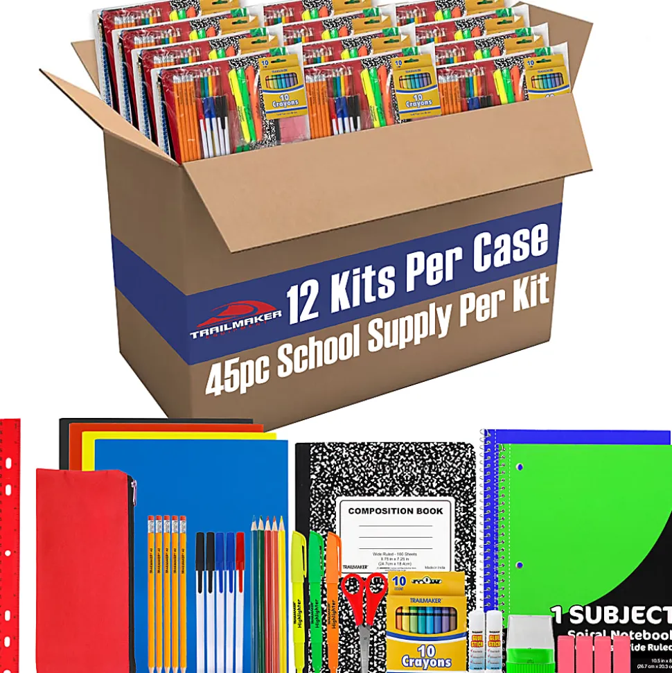 Trailmaker 45-Piece School Supply Kits, Pack Of 12 Kits