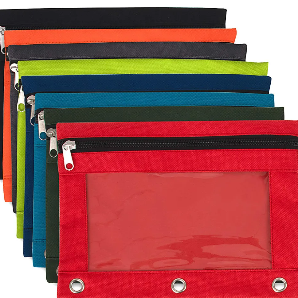 Trailmaker 3-Ring Pencil Cases, 7-1/4”H x 10”W x 1/2”D, Assorted Colors, Pack Of 100 Cases