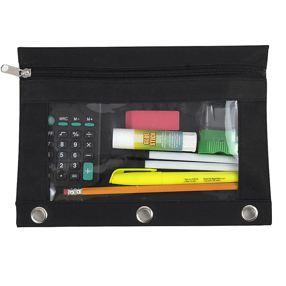 Trailmaker 3-Ring Pencil Cases, 7-1/4”H x 10”W x 1/2”D, Assorted Colors, Pack Of 100 Cases