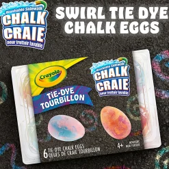 Transform sidewalks with Crayola Tie-Dye Chalk Eggs! Choose from 6 washable color combos and create eye-popping art outdoors.
