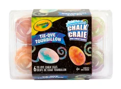 Transform sidewalks with Crayola Tie-Dye Chalk Eggs! Choose from 6 washable color combos and create eye-popping art outdoors.